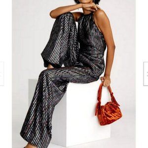 Anthropologie Black and Silver Striped Jumpsuit NWT